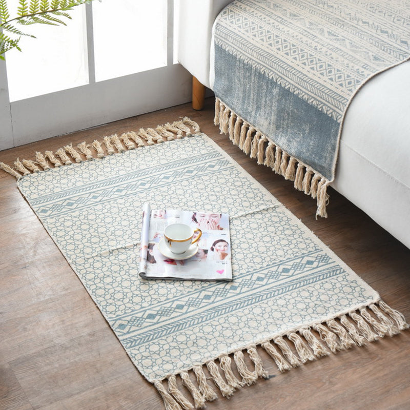 Westerner Bedroom Rug Multicolored Geometric Print Rug Cotton Blend Machine Washable Easy-Care Rug with Fringes | Bowlift