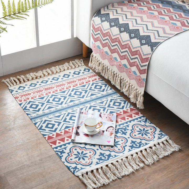 Westerner Bedroom Rug Multicolored Geometric Print Rug Cotton Blend Machine Washable Easy-Care Rug with Fringes | Bowlift