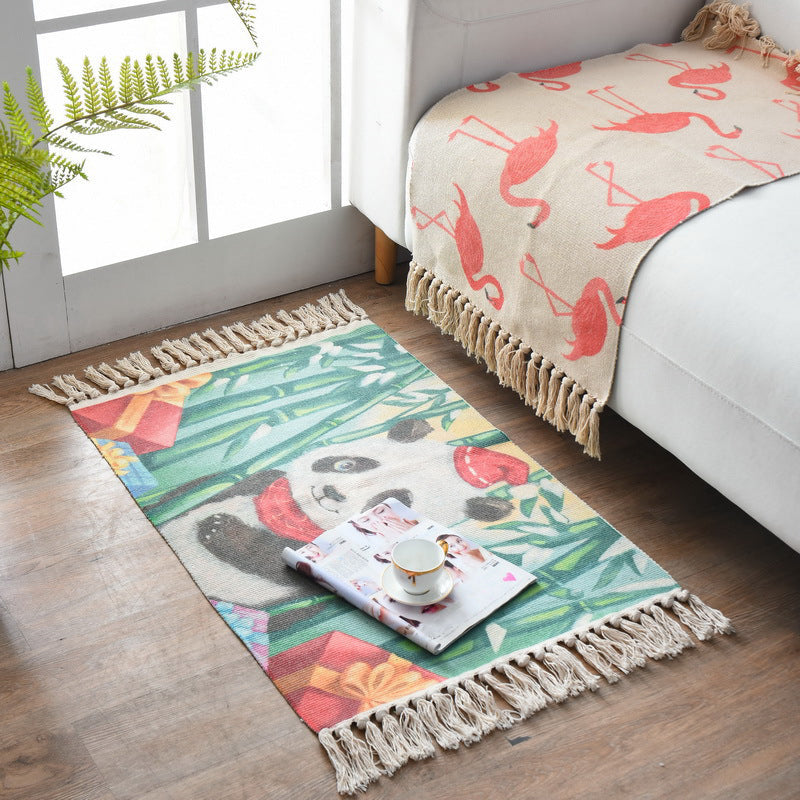 Westerner Bedroom Rug Multicolored Geometric Print Rug Cotton Blend Machine Washable Easy-Care Rug with Fringes | Bowlift
