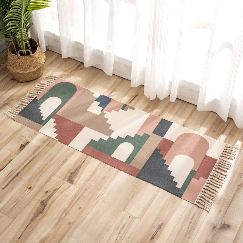 BowLift | Nostalgia Tribal Pattern Rug Multicolored Synthetic Area Rug Pet-Friendly Easy Care Rug with Fringes for Bedroom