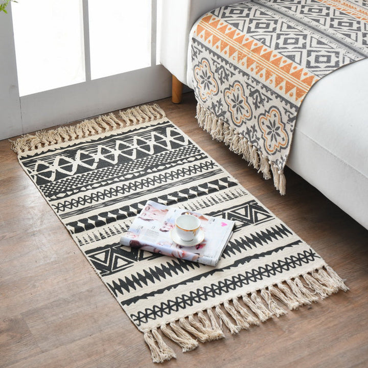 Westerner Bedroom Rug Multicolored Geometric Print Rug Cotton Blend Machine Washable Easy-Care Rug with Fringes | Bowlift