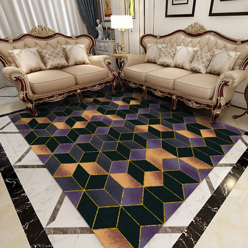 BowLift | Contemporary Area Rug Multi-colored Geo Printed Carpet Synthetic Non-slip Machine Washable Rug