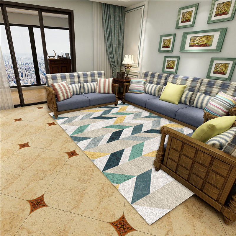 BowLift | Contemporary Area Rug Multi-colored Geo Printed Carpet Synthetic Non-slip Machine Washable Rug