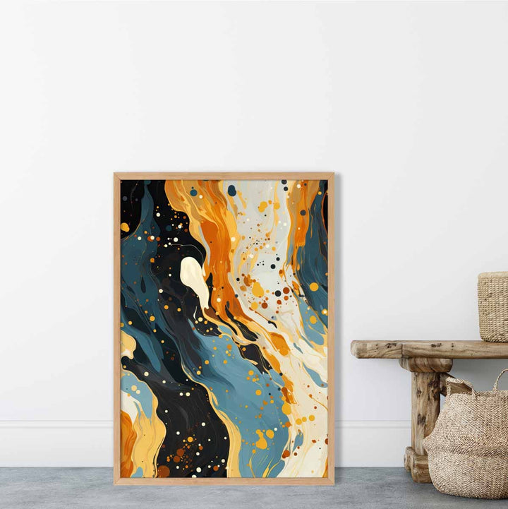 Abstract Painting Fluid Art Print Blue Orange and Beige No. 1 | Bowlift