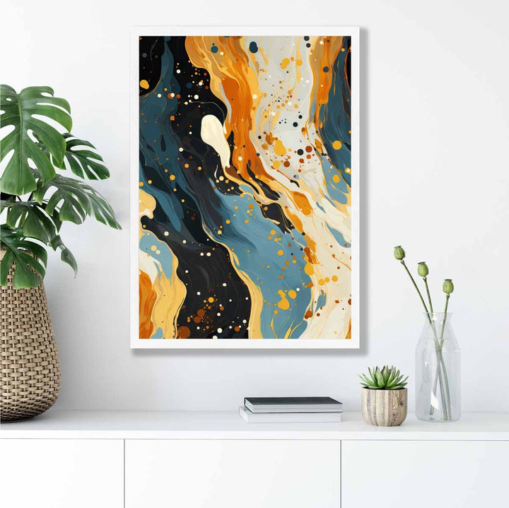 Abstract Painting Fluid Art Print Blue Orange and Beige No. 1 | Bowlift