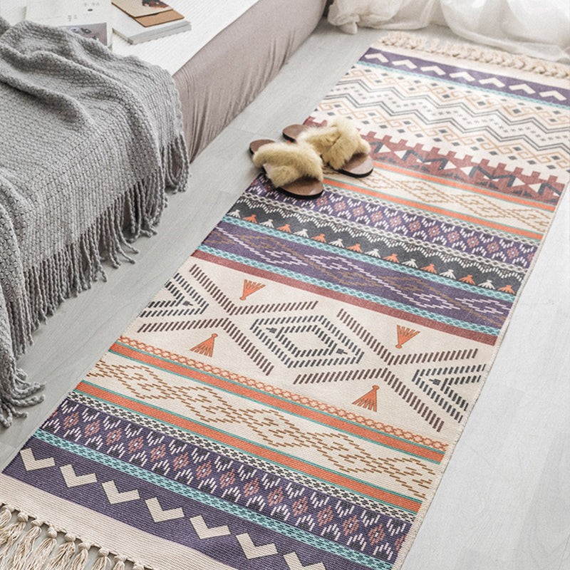 Moroccan Geometric Print Rug Multicolored Cotton Blend Rug Machine Washable Pet-Friendly Rug with Fringe for the Room | Bowlift