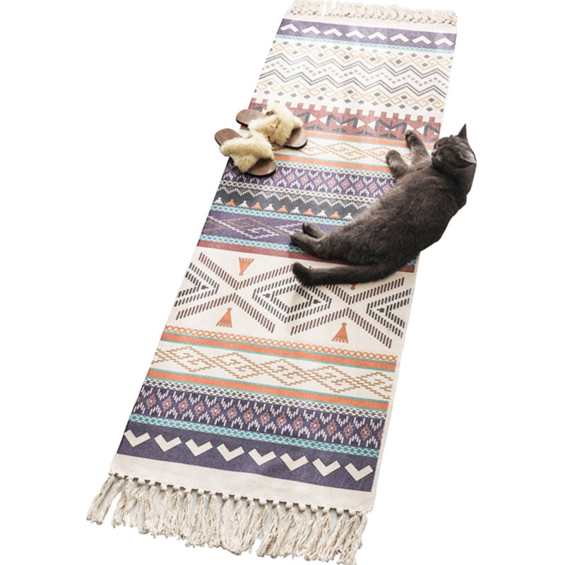 Moroccan Geometric Print Rug Multicolored Cotton Blend Rug Machine Washable Pet-Friendly Rug with Fringe for the Room | Bowlift