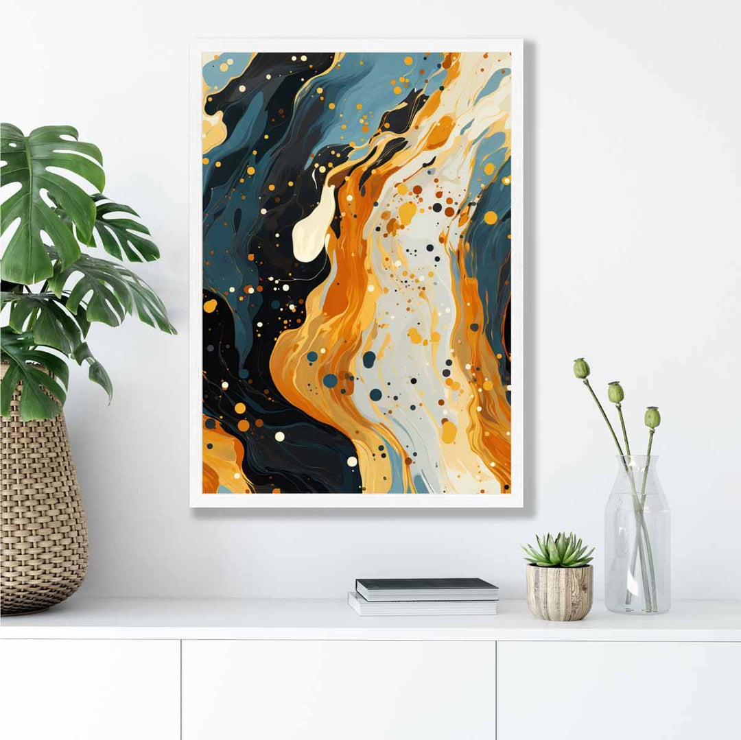 Abstract Painting Fluid Art Print Blue Orange and Beige No. 2 | Bowlift