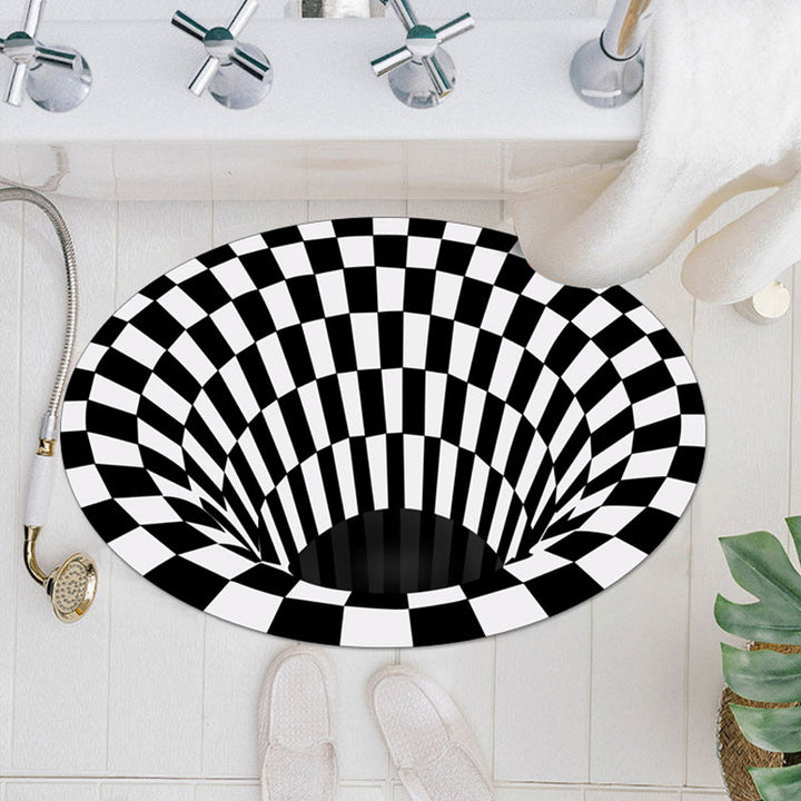 BowLift | Casual 3D Geo Rug Black-White Creative Area Rug Polyester Non-Slip Back Machine Washable Indoor Rug for Bathroom
