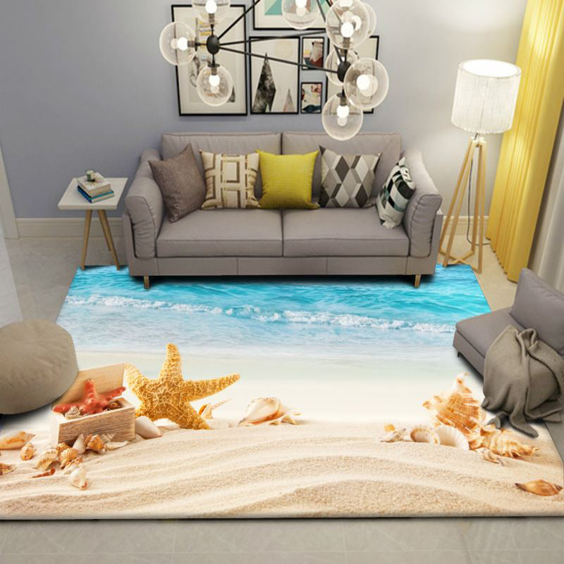 BowLift | Modern Beach Print Rug Multicolor Polyester Area Rug Easy Care Machine Washable Living Room Rug for Children's Room