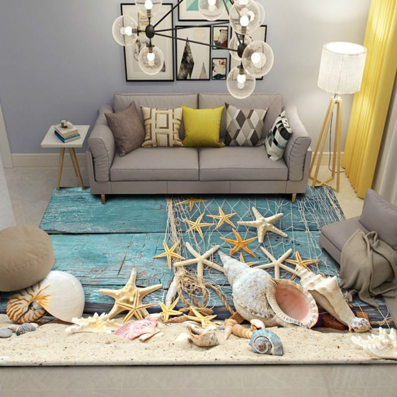 BowLift | Modern Beach Print Rug Multicolor Polyester Area Rug Easy Care Machine Washable Living Room Rug for Children's Room