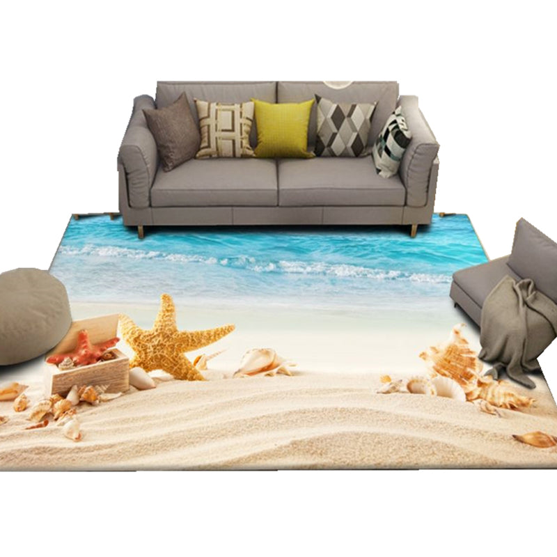 BowLift | Modern Beach Print Rug Multicolor Polyester Area Rug Easy Care Machine Washable Living Room Rug for Children's Room