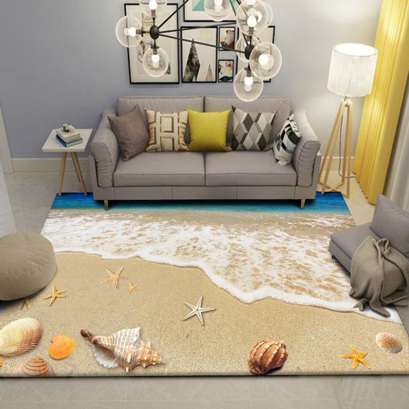 BowLift | Modern Beach Print Rug Multicolor Polyester Area Rug Easy Care Machine Washable Living Room Rug for Children's Room