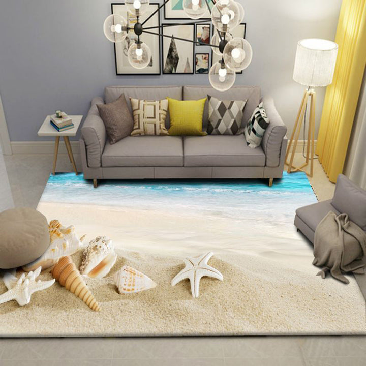 BowLift | Modern Beach Print Rug Multicolor Polyester Area Rug Easy Care Machine Washable Living Room Rug for Children's Room