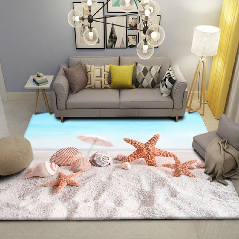 BowLift | Modern Beach Print Rug Multicolor Polyester Area Rug Easy Care Machine Washable Living Room Rug for Children's Room