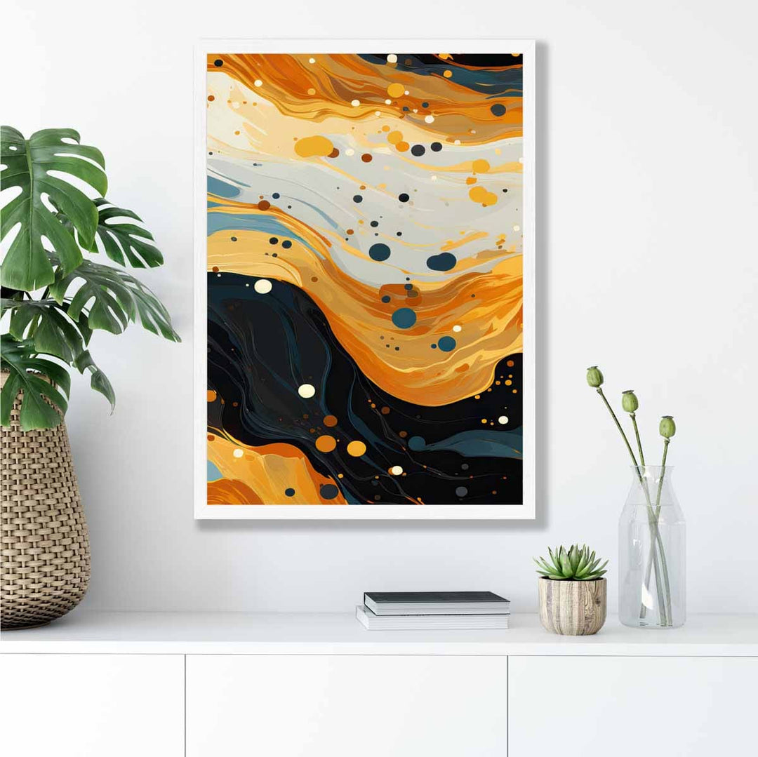 Abstract Painting Fluid Art Print Blue Orange and Beige No. 3 | Bowlift