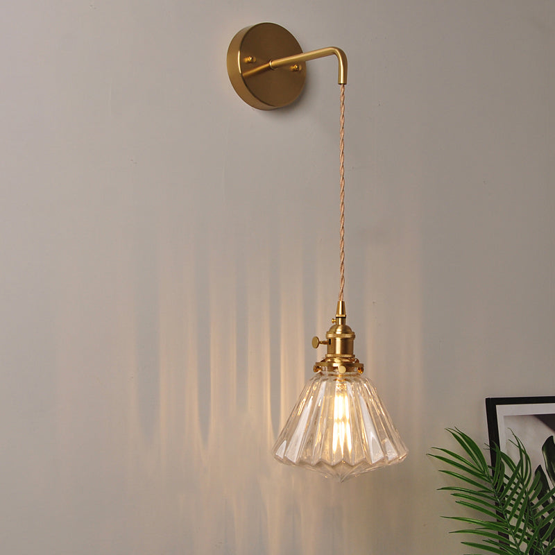BowLift | 1 Head Wall Mount Light Industrial Shade Clear Glass Wall Light Fixture for Nightstand