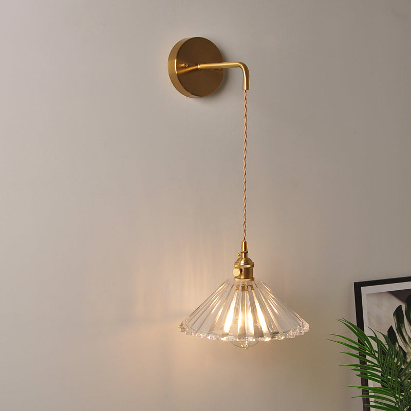 BowLift | 1 Head Wall Mount Light Industrial Shade Clear Glass Wall Light Fixture for Nightstand