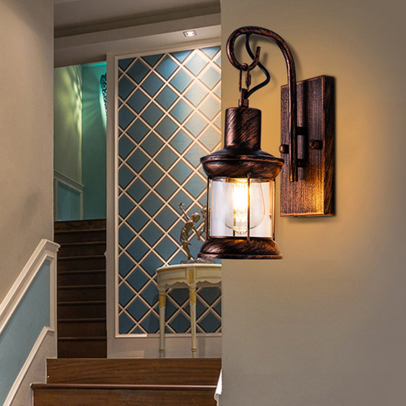 BowLift | Iron Lantern Wall Light Retro Style Single Bulb Restaurant Wall Lighting Fixture in Bronze