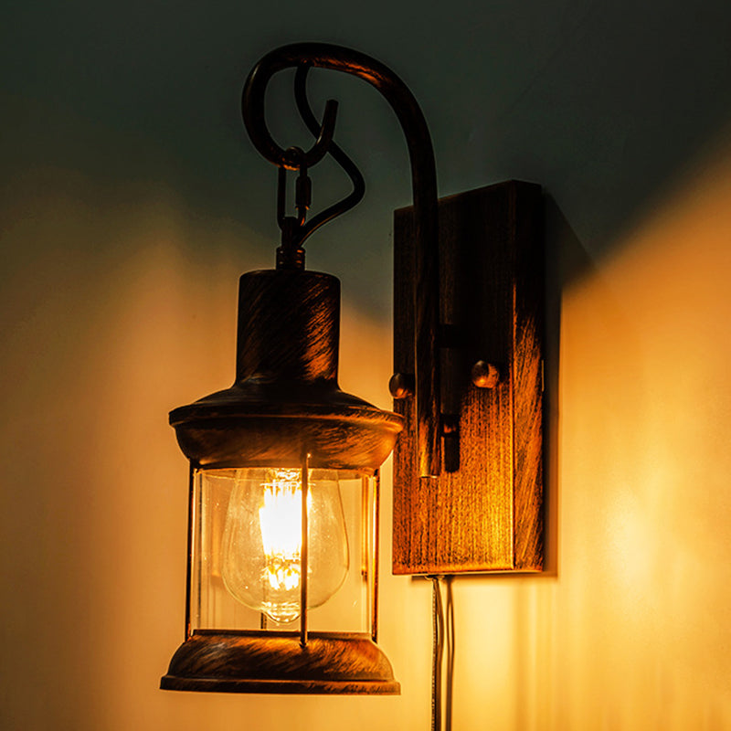 BowLift | Iron Lantern Wall Light Retro Style Single Bulb Restaurant Wall Lighting Fixture in Bronze