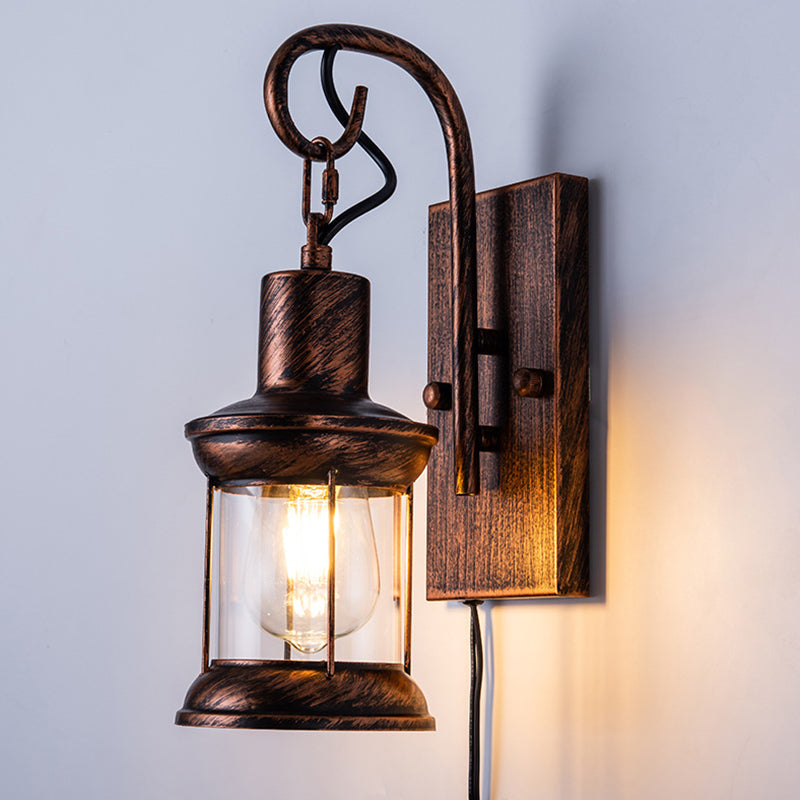 BowLift | Iron Lantern Wall Light Retro Style Single Bulb Restaurant Wall Lighting Fixture in Bronze