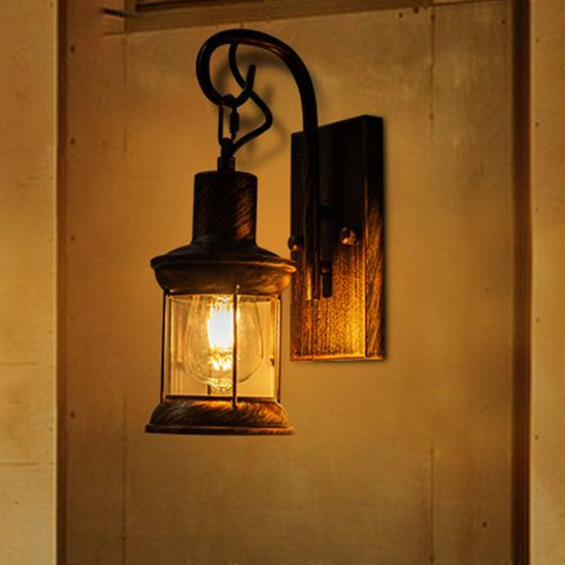 BowLift | Iron Lantern Wall Light Retro Style Single Bulb Restaurant Wall Lighting Fixture in Bronze