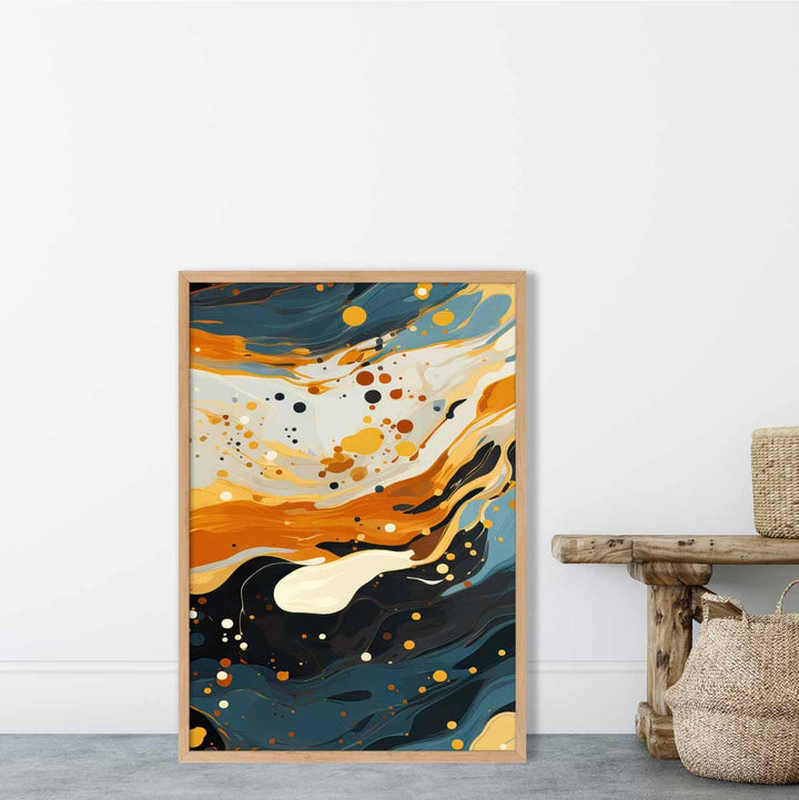 Abstract Painting Liquid Art Print Blue Orange and Beige No. 4 | Bowlift