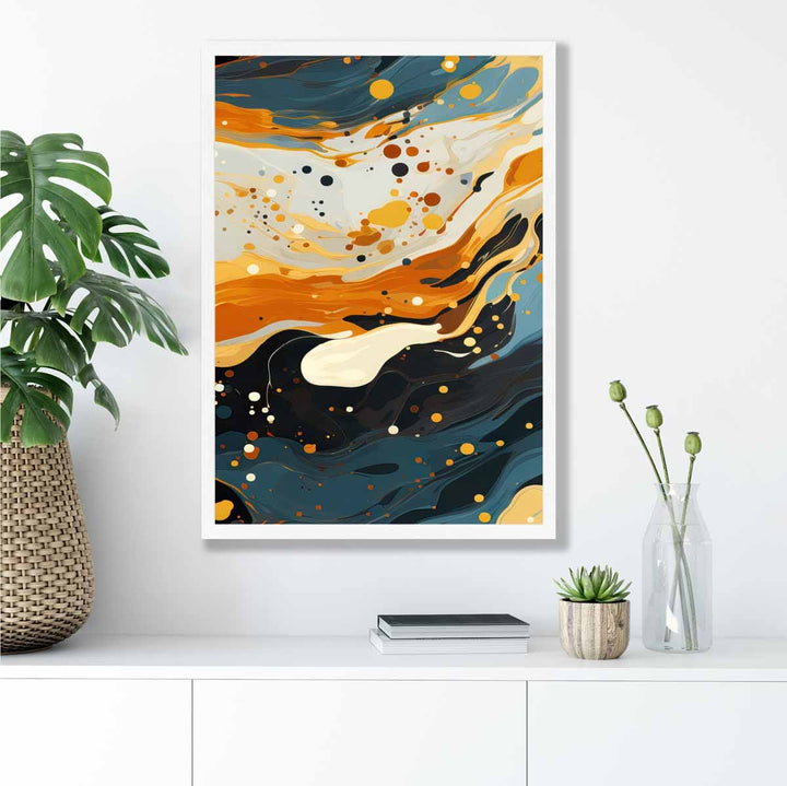 Abstract Painting Liquid Art Print Blue Orange and Beige No. 4 | Bowlift