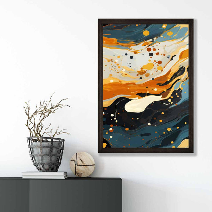 Abstract Painting Liquid Art Print Blue Orange and Beige No. 4 | Bowlift