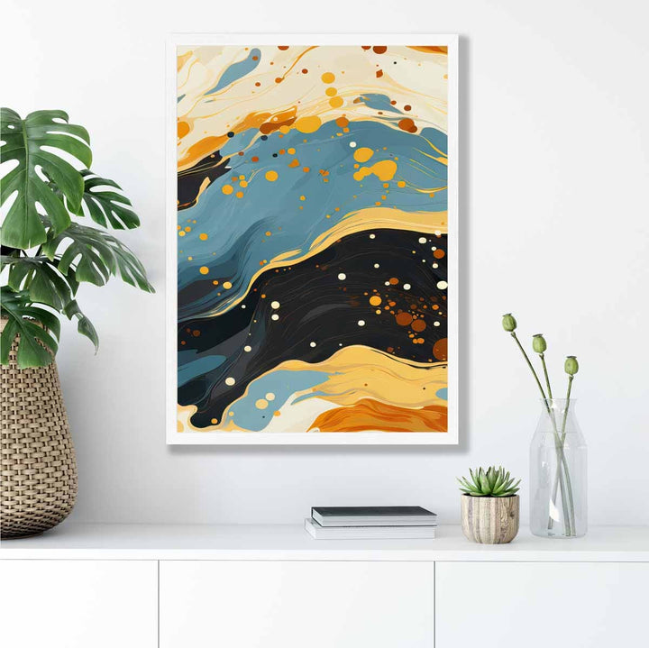 Abstract Painting Fluid Art Print Blue Orange and Beige No. 5 | Bowlift