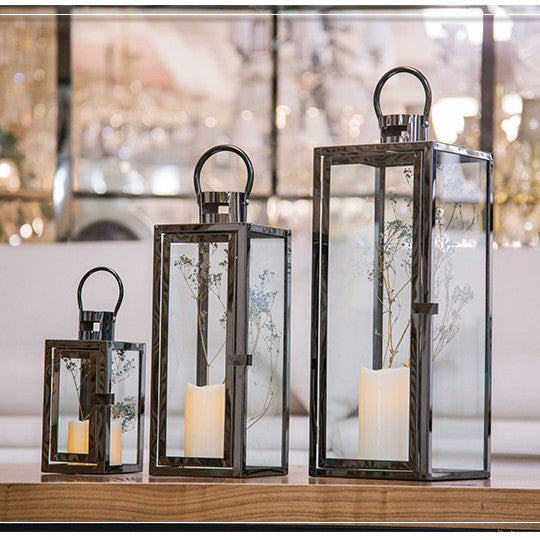 Stainless-Steel Glass Panel Rectangular Lanterns with Ring Handles and Hinged Door Bowlift