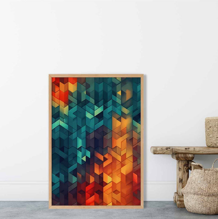 Abstract Geometric Shapes Art Print Blue Orange and Red No. 1 | Bowlift