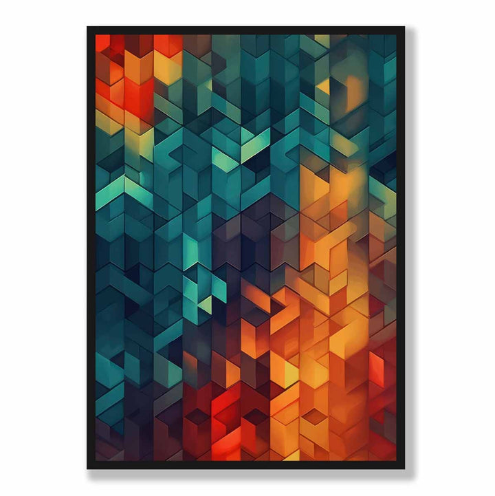 Abstract Geometric Shapes Art Print Blue Orange and Red No. 1 | Bowlift