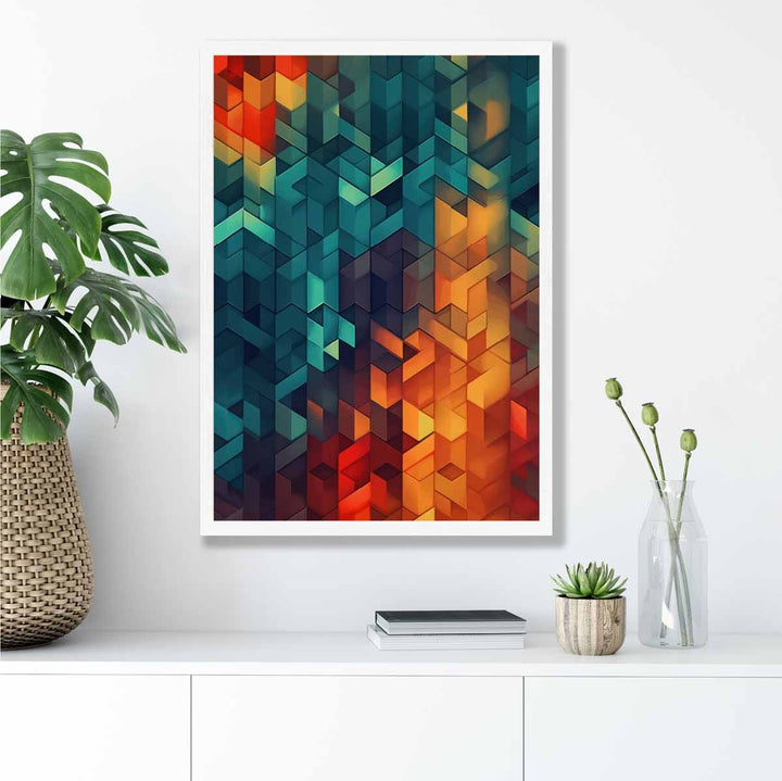 Abstract Geometric Shapes Art Print Blue Orange and Red No. 1 | Bowlift