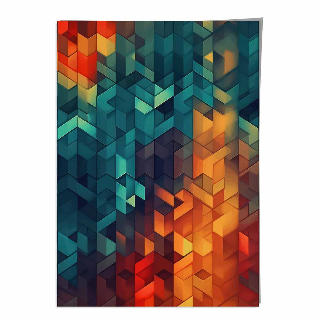 Abstract Geometric Shapes Art Print Blue Orange and Red No. 1 | Bowlift