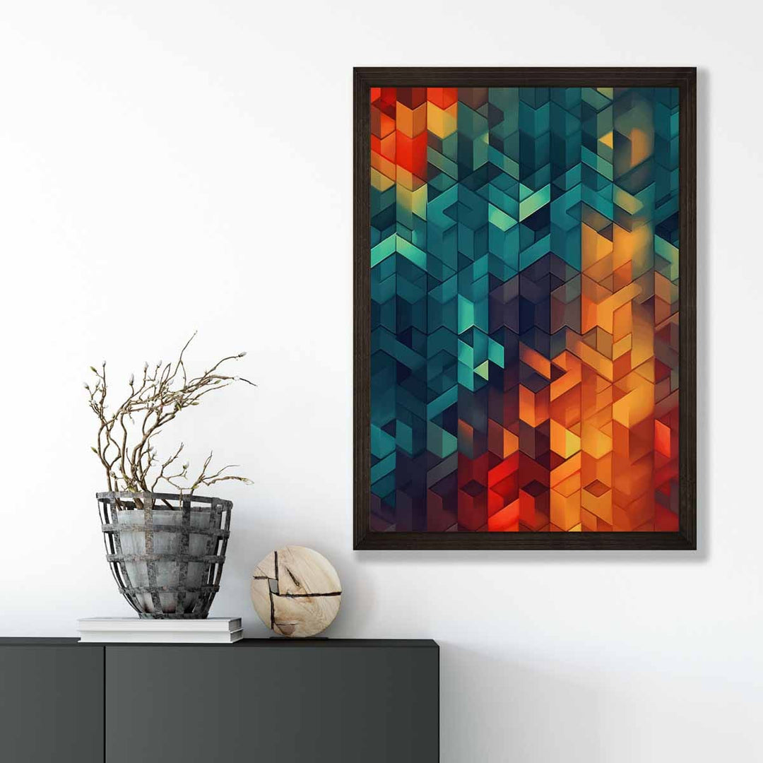 Abstract Geometric Shapes Art Print Blue Orange and Red No. 1 | Bowlift