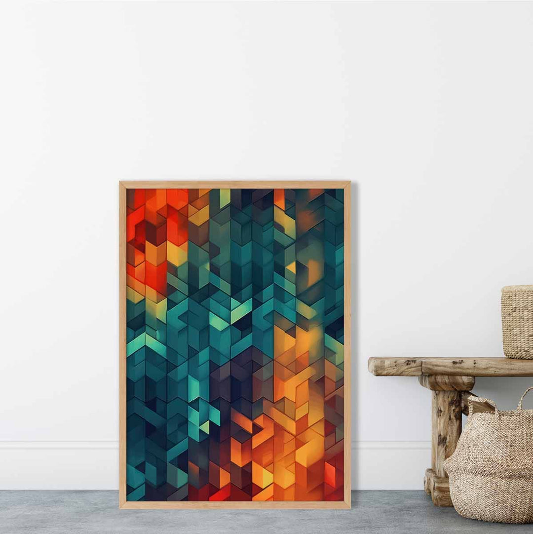 Abstract Geometric Shapes Art Print Blue Orange and Red No. 2 | Bowlift