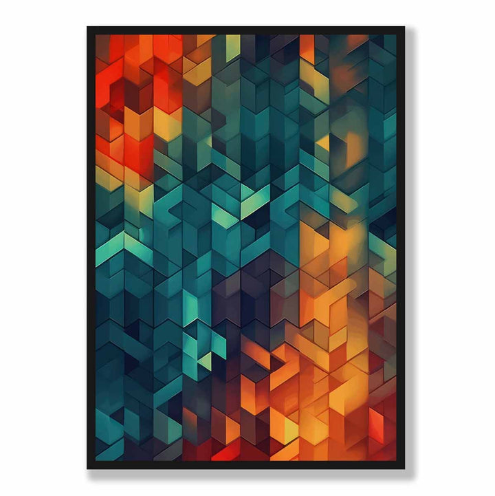 Abstract Geometric Shapes Art Print Blue Orange and Red No. 2 | Bowlift