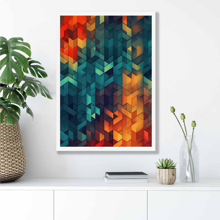 Abstract Geometric Shapes Art Print Blue Orange and Red No. 2 | Bowlift