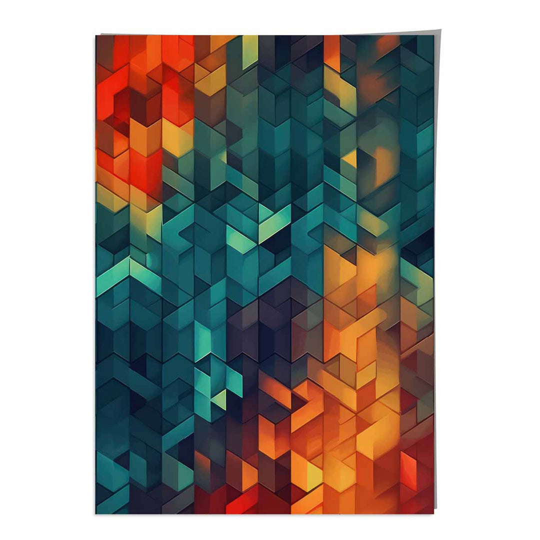 Abstract Geometric Shapes Art Print Blue Orange and Red No. 2 | Bowlift