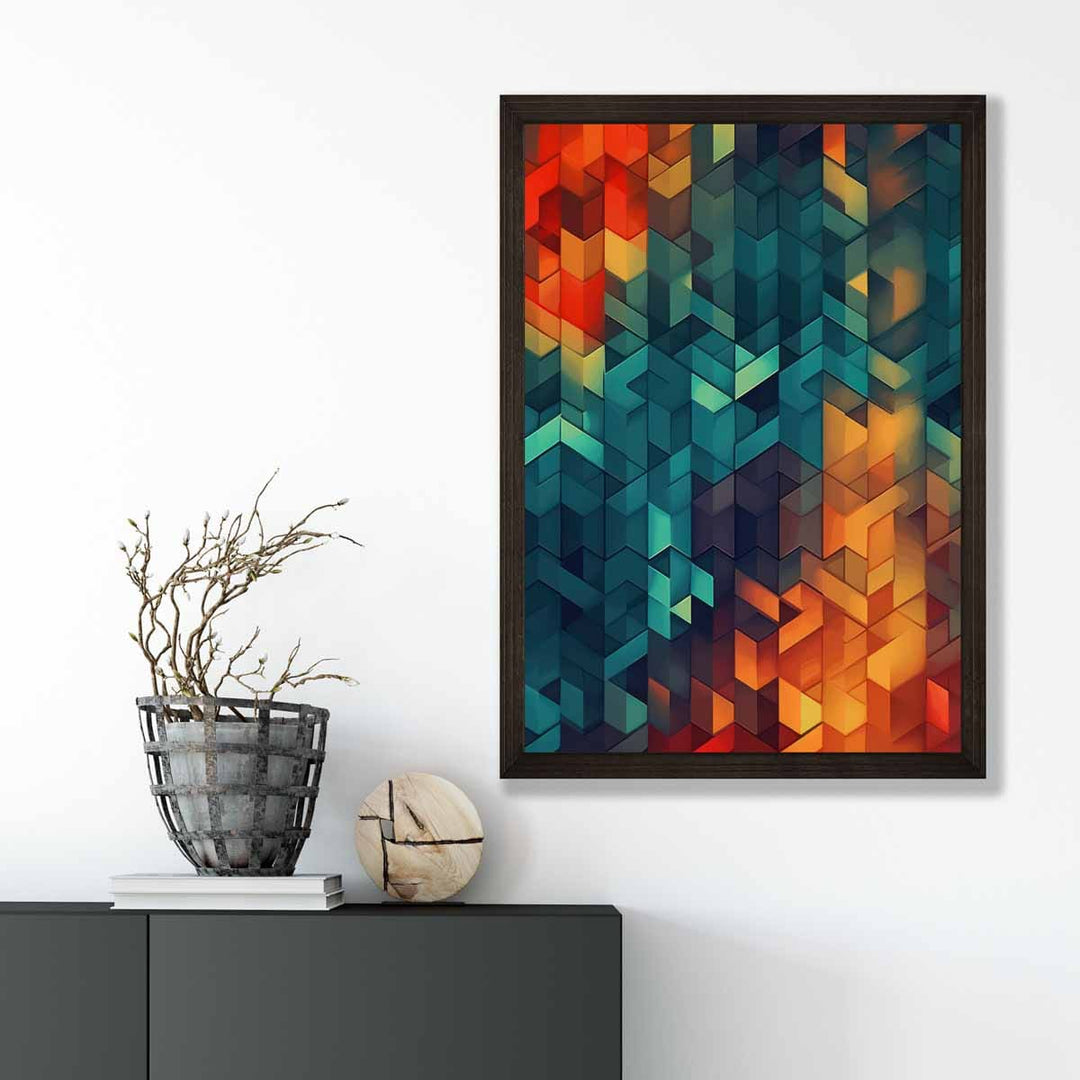 Abstract Geometric Shapes Art Print Blue Orange and Red No. 2 | Bowlift