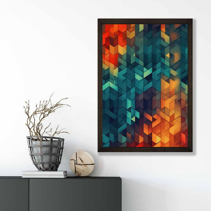 Abstract Geometric Shapes Art Print Blue Orange and Red No. 2 | Bowlift