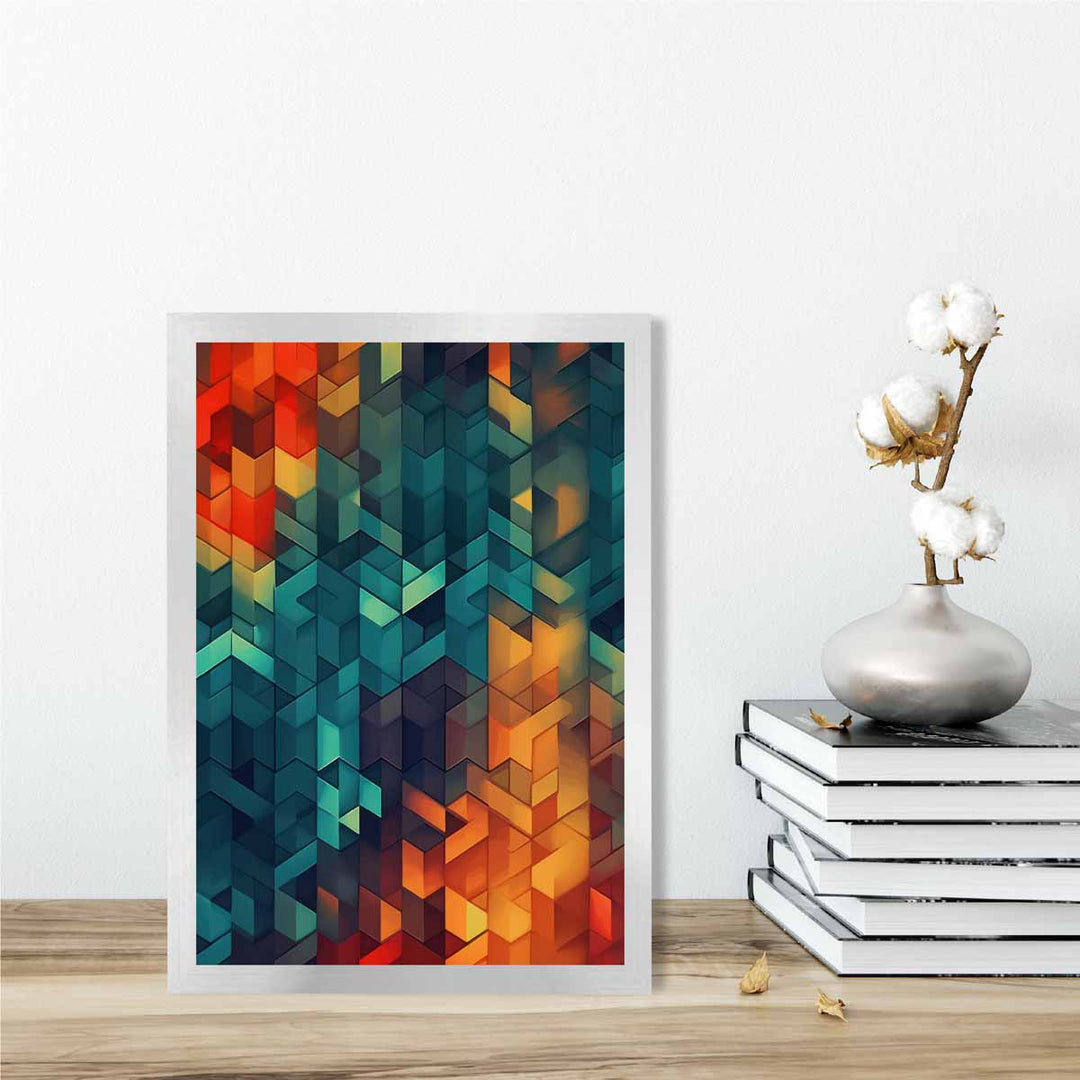 Abstract Geometric Shapes Art Print Blue Orange and Red No. 2 | Bowlift