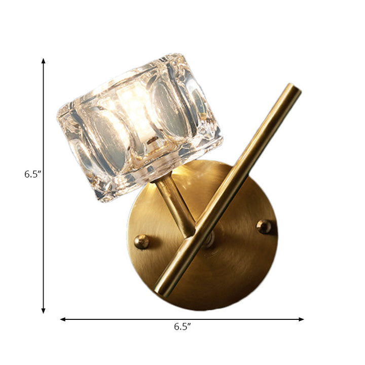 BowLift | 1/2-Light Bedroom Wall Lighting Contemporary Style Brass Finish with Square Clear Crystal Shade