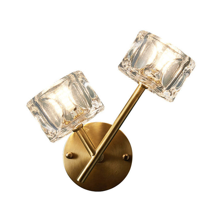 BowLift | 1/2-Light Bedroom Wall Lighting Contemporary Style Brass Finish with Square Clear Crystal Shade