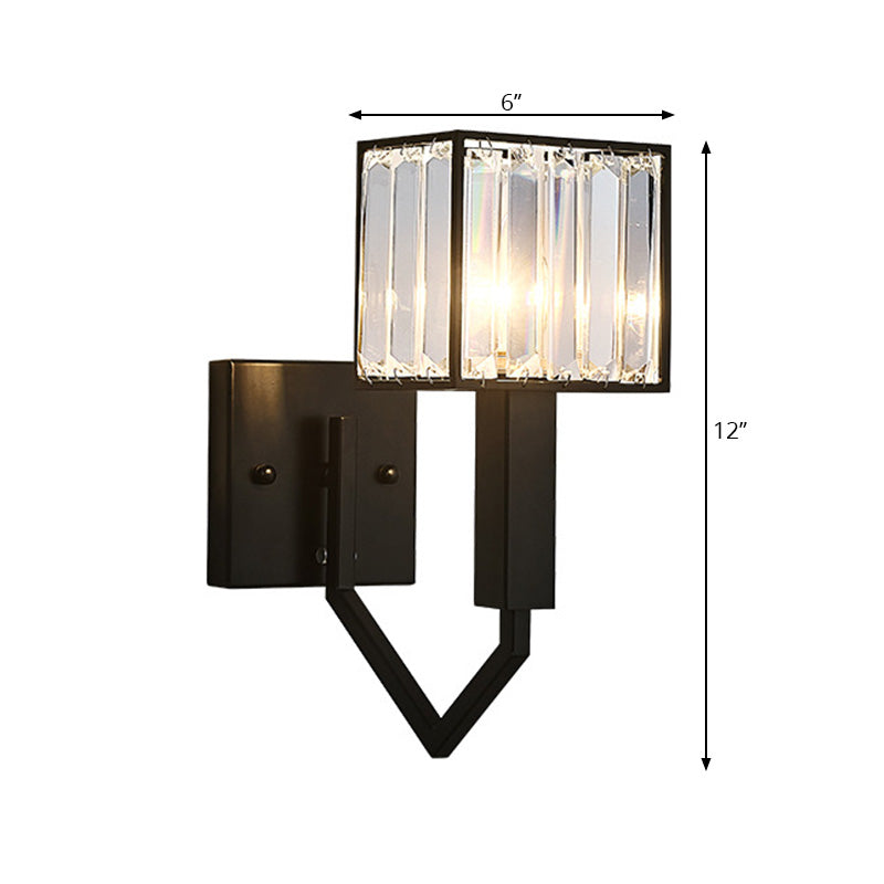 BowLift | Black Version Rectangular Wall Lamp Modernist Style 1 Light Clear Crystal and Metal Wall Sconce