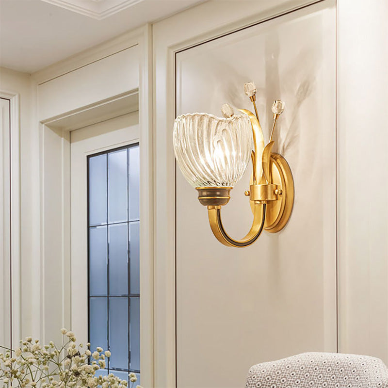 BowLift | Modernist 1/2-Light Wall Lighting with Clear Crystal Shade Brass Finish Wall Lamp for Living Room