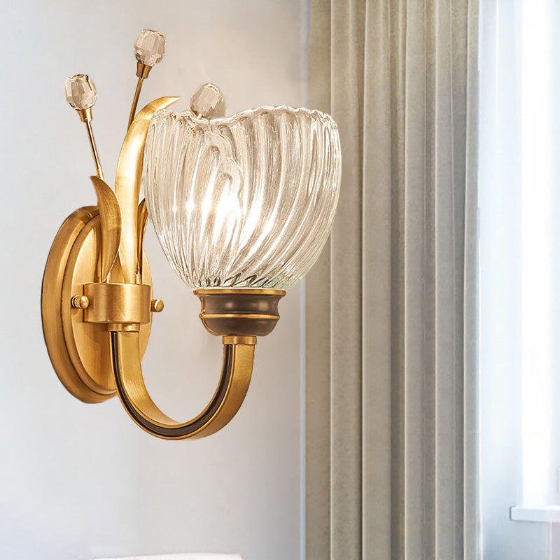 BowLift | Modernist 1/2-Light Wall Lighting with Clear Crystal Shade Brass Finish Wall Lamp for Living Room