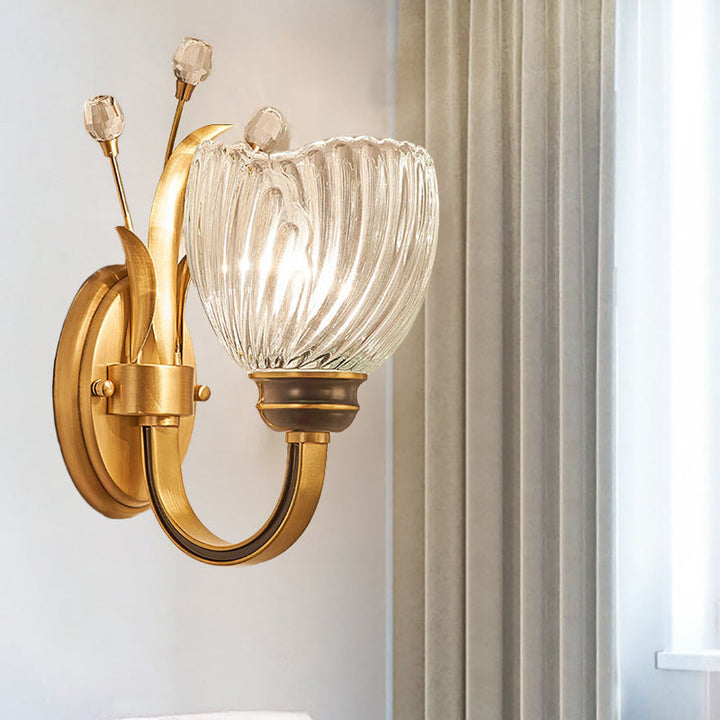 BowLift | Modernist 1/2-Light Wall Lighting with Clear Crystal Shade Brass Finish Wall Lamp for Living Room