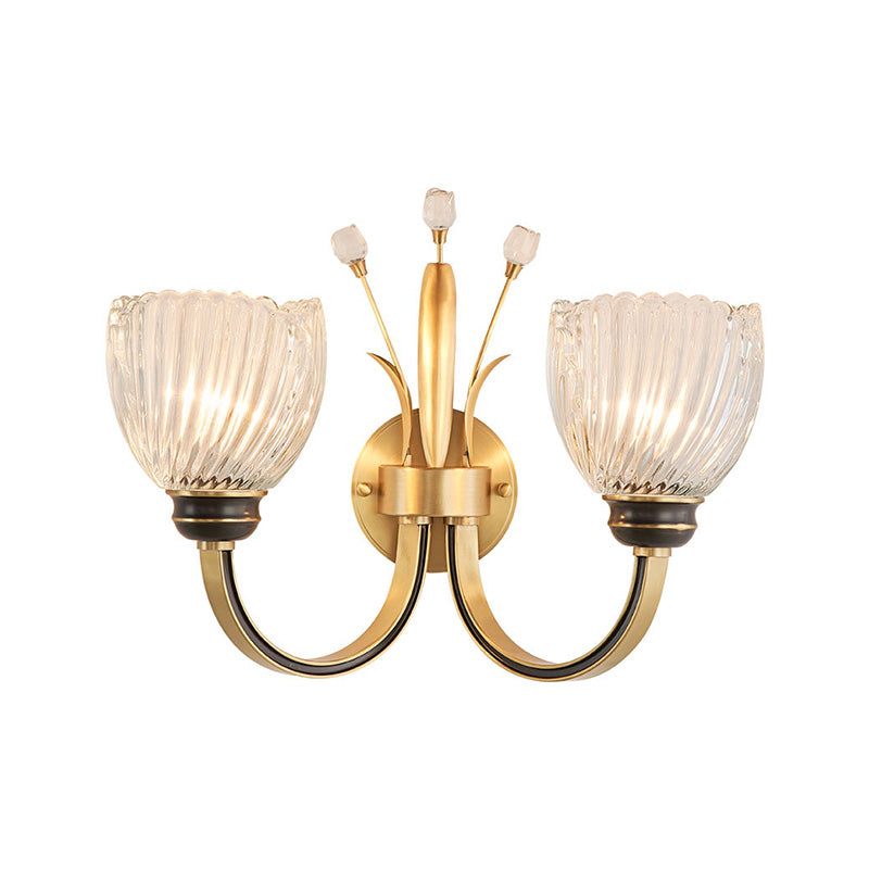 BowLift | Modernist 1/2-Light Wall Lighting with Clear Crystal Shade Brass Finish Wall Lamp for Living Room